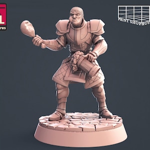 Miniatuur van een stadswacht die pauzeert | Figuur van een stadswacht die eet | NPC-stadsbewoner | voor TTRPG's zoals D&D of Pathfinder | 32 mm