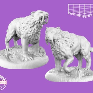 Tigre à dents de sabre miniature | Tigre à dents de sabre miniature | Bête pour jeux de rôle comme D&D ou Pathfinder | 28 mm