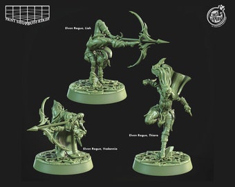 Eleven Villains Miniature Set | Female Elven Mystwood Assassin Figure Pack | Forest Encounters | for D&D 5e, Pathfinder and other RPG's | 32mm