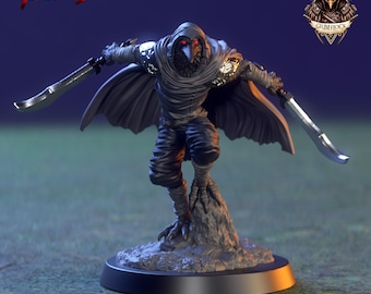Ravenfolk Black Death Bladesman Miniature | for D&D 5e, Pathfinder and other RPGs | 32 mm