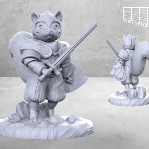 Squirrel Knight Miniature | Squirrel Knight Figure | Heroic Character | for TTRPGs like D&D, Pathfinder and others | 28mm