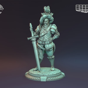 Noble Fighter Baston Miniature | Royal Guardian Figure | for D&D 5e, Pathfinder and other RPG's | 28mm | 32mm | 75mm