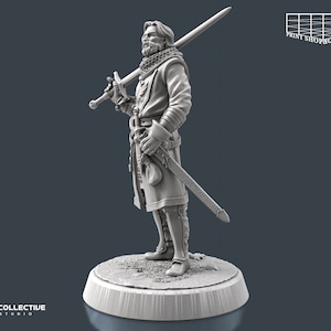 Riddarlig säkerhetsvakt utan hjälm miniatyr | Vaktsvärdskämpe figur | NPC Townsfolk | för D&D 5e, Pathfinder och andra RPG:er | 32 mm | 75 mm bild 6