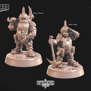 Dwarven Miner Miniature Set | Dwarven Deepvein Miner Figure Pack | for D&D 5e, Pathfinder and other RPG&#39;s | 32 mm