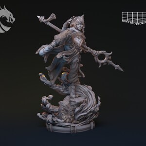 Miniatura de anime Nekomimi | Miniatura de lutadora monge feminina | para D&D 5e, Pathfinder e outros RPGs | 28mm | 32mm | 75mm | 100mm
