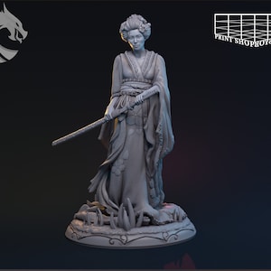 Geisha Fighter Miniature | Female Katana Samurai Miniature | for D&D 5e, Pathfinder and other RPG&#39;s | 28mm | 32mm | 75mm