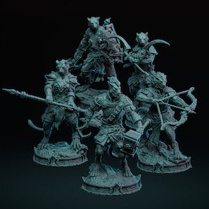 Cat Folk Fighter Miniature Set | Leonin Foot Soldiers Pack | for D&D 5e, Pathfinder and other RPG&#39;s | 32mm | 75mm