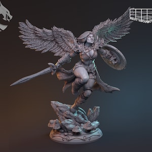 Celestial Fighter Miniature | Female Valkyrie Miniature | for D&D 5e, Pathfinder and other RPG&#39;s | 28 mm | 32 mm | 75 mm | 100 mm