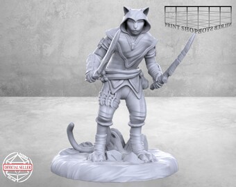 Catfolk Rogue Miniature | Catfolk Rogue Miniature | Heroic Character | Tabletop RPGs like D&D or Pathfinder | 28mm