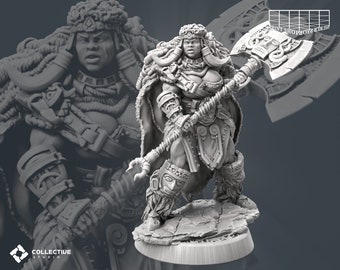 Barbarin mit Axt Miniatur | Strong Female Fighter Figure | Heroic Character | Heroine | for D&D 5e, Pathfinder and other RPG's | 32mm | 75mm