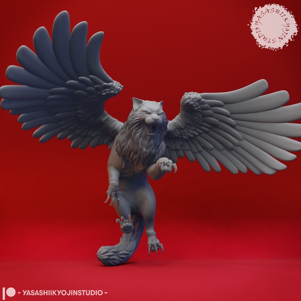 Tressym miniature | Winged Cat Attacking Miniature Set | for D&D 5e, Pathfinder and other RPG's | 32mm