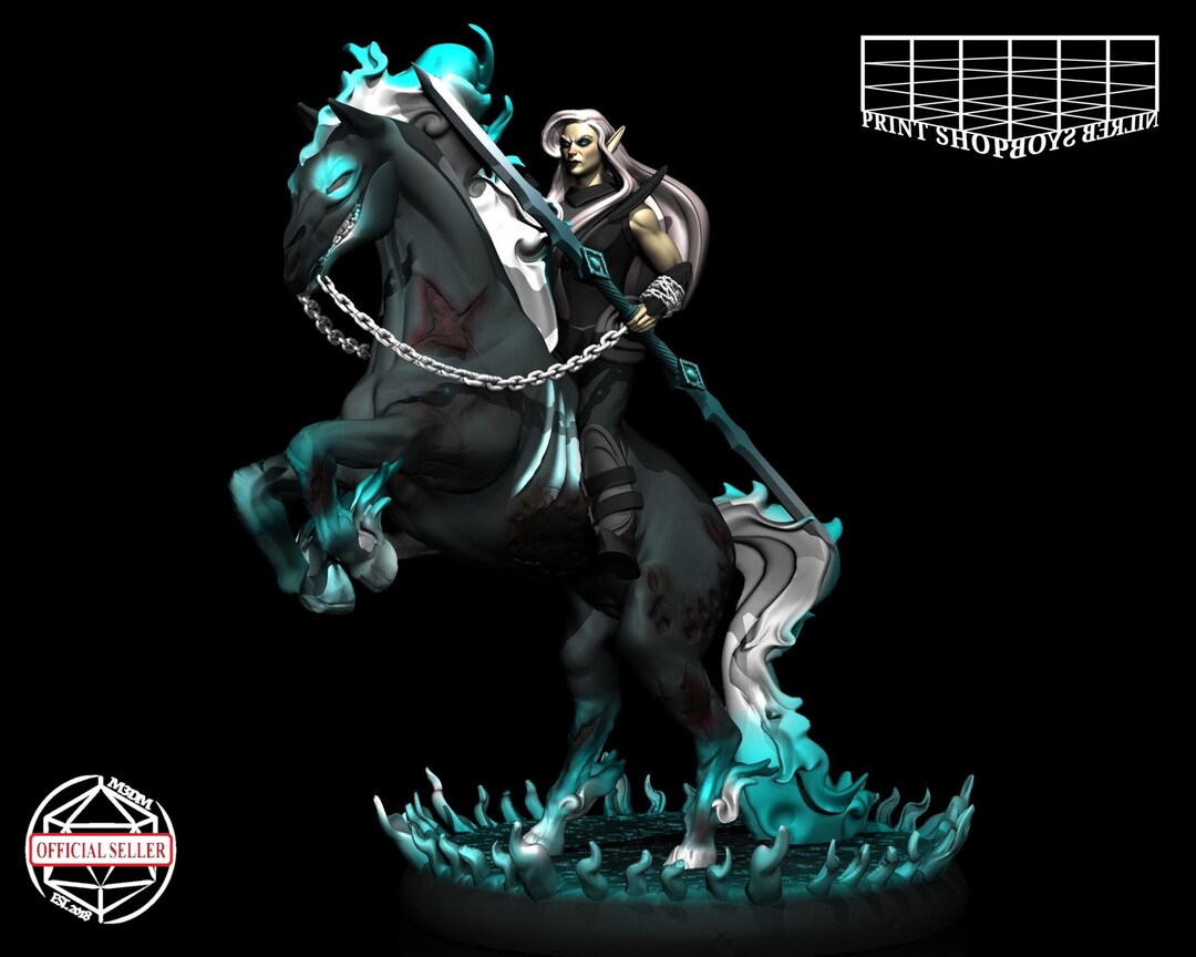 Elf Rider Elf Rider With Nightmare Miniature | Female Dark Elf Rider on Nightmare ...
