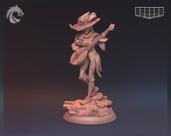 Miniatura de música | Figura de barda con laúd | Impresión 3D de alta calidad | Para D&D 5e, Pathfinder y otros juegos de rol | 28 mm | 32 mm | 75 mm