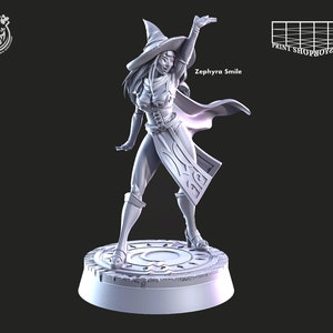 Storm Sorceress with Air Elemental Miniature | Wind Sorceress Smiling Figure | Detailed print | for D&D 5e, Pathfinder and other RPG&#39;s | 32mm