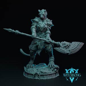 Catfolk Fighter Miniature | Female Leonin Barbarian | for D&D 5e, Pathfinder and other RPG&#39;s | 32 mm | 75 mm