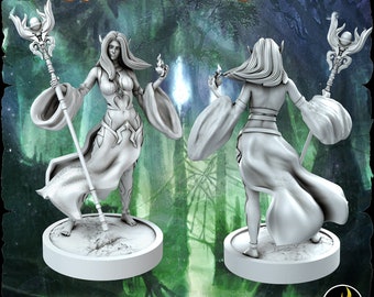 Dark Elf Mage Miniature | Female Dark Elf Wizard Miniature | for D&D 5e, Pathfinder and other RPG&#39;s | 28mm | 32mm | 75mm
