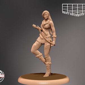 Miniatura de elfo del bosque con cimitarra | Miniatura de elfo del bosque femenino con cimitarra | Personaje heroico | Juegos de rol de mesa como D&D o Pathfinder | 28 mm