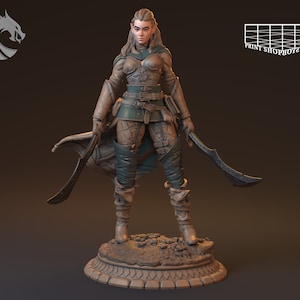 Elf Ranger Miniature | Female Wood Elf Fighter Alamanta Miniature | for D&D 5e, Pathfinder and other RPG&#39;s | 28mm | 32mm | 75mm | 100mm