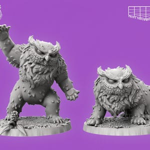 Giant Owl Miniature Set | Giant Owl Attacking Figure Pack | 2 Poses | Forest Companion | for D&D 5e, Pathfinder and other RPG&#39;s | 32mm