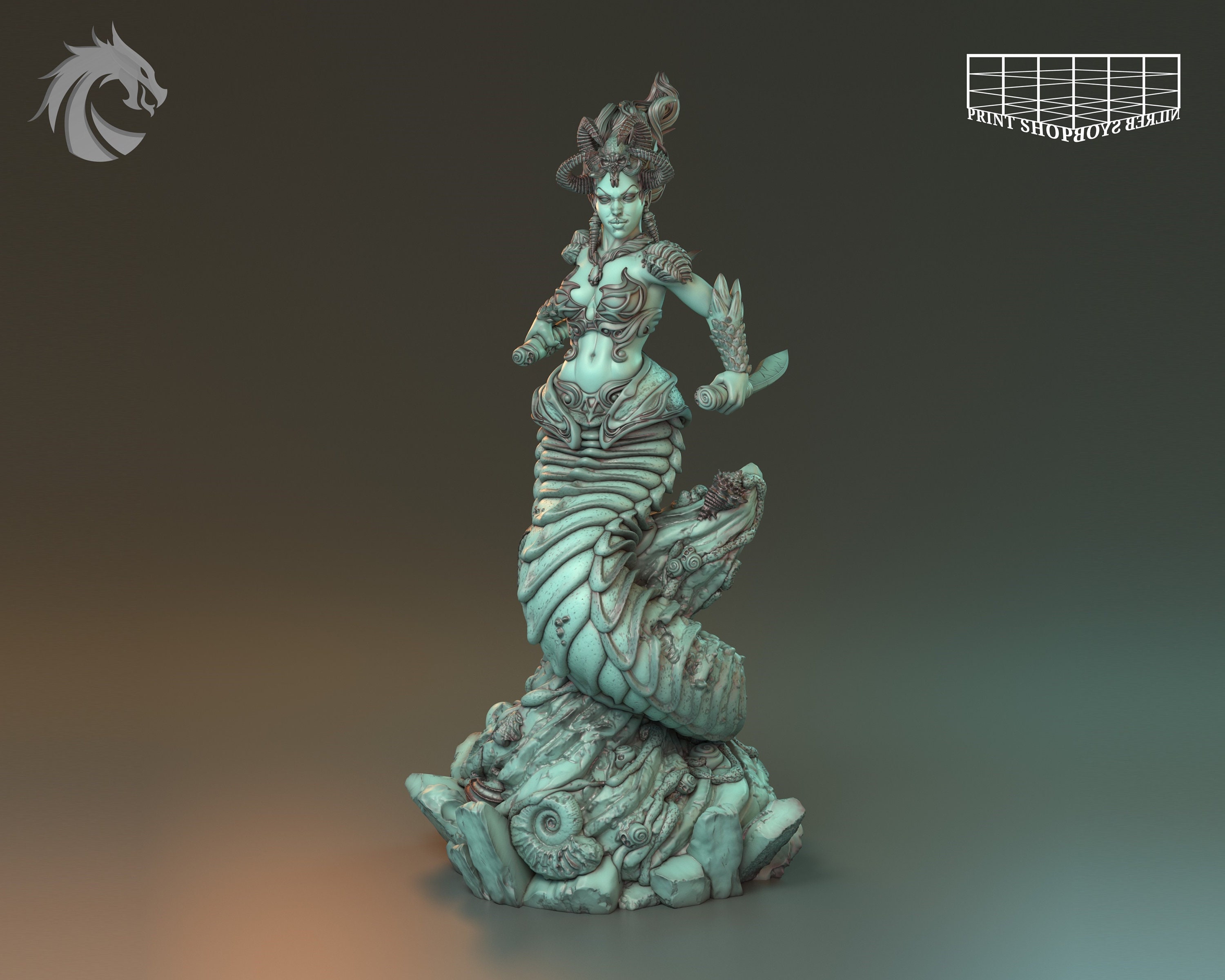 Serpent Folk Warrior O Shessa Miniature | Female Serpent Folk Fighter Figure | for D&D 5e, Pathfinder and other RPG's | 28 mm | 32 mm | 75 mm