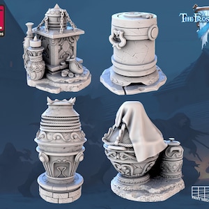 Mystiska fartygsminiatyrset | Skattmarker och fartygsfigurpaket | 3D-terräng | Miniatyr för TTRPG:er som D&D eller Pathfinder | 32 mm