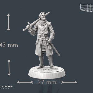 Riddarlig säkerhetsvakt utan hjälm miniatyr | Vaktsvärdskämpe figur | NPC Townsfolk | för D&D 5e, Pathfinder och andra RPG:er | 32 mm | 75 mm bild 2
