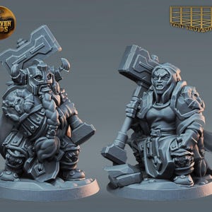 Dwarf Fighter with Hammer Miniature Set | Dwarven Clerics Figure Pack | TTRPG | for D&D 5e, Pathfinder and other RPG&#39;s | 28mm | 32mm |75mm