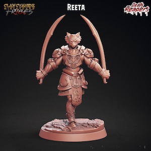 Miniatura de asesino de Cat Folk | Miniatura de pícaro de Catfolk | para D&D 5e, Pathfinder y otros juegos de rol | 32 mm