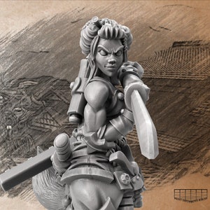 Onna-Bugeisha Miniature | Female Samurai Kitsune Miniature | for D&D 5e, Pathfinder and other RPG&#39;s | 32mm