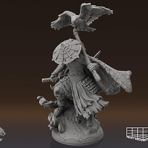 Lone Japanese Warrior Miniature | Ronin Fighter with Owl Miniature | for D&D 5e, Pathfinder and other RPG&#39;s | 28 mm | 32 mm | 75 mm