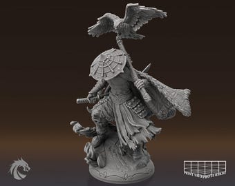 Lone Japanese Warrior Miniature | Ronin Fighter with Owl Miniature | for D&D 5e, Pathfinder and other RPG&#39;s | 28 mm | 32 mm | 75 mm