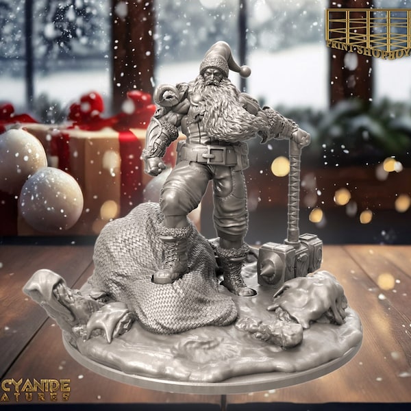 Weihnachtsmann Barbar Miniatur | Santa Claus Fighter Miniature | for D&D 5e, Pathfinder and other RPG's | 32mm