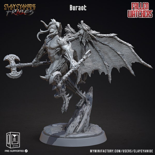 Demonic Ax Fighter Miniature | Half Demon Ax Fighter Miniature | Devils and Demons | for D&D 5e, Pathfinder and other RPG's | 32mm