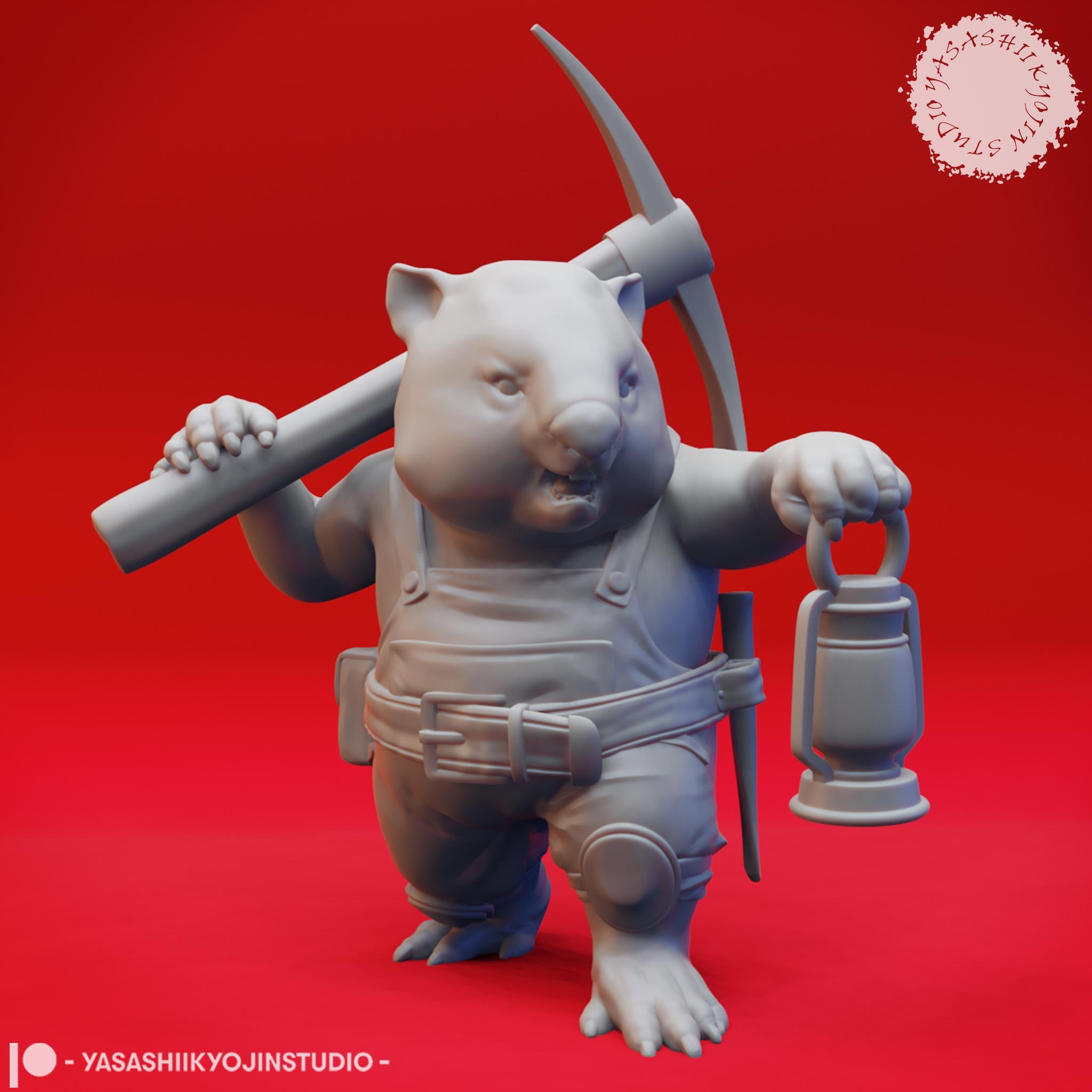 Wombat Treasure Hunter Miniature | Humanoid Aussie-folk Wombat