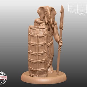 Miniatuur van een olifantenvolk-wachter | Olifantenvolk-bewaker miniatuur | Heldhaftig personage | Tabletop RPG's zoals D&D of Pathfinder | 28 mm