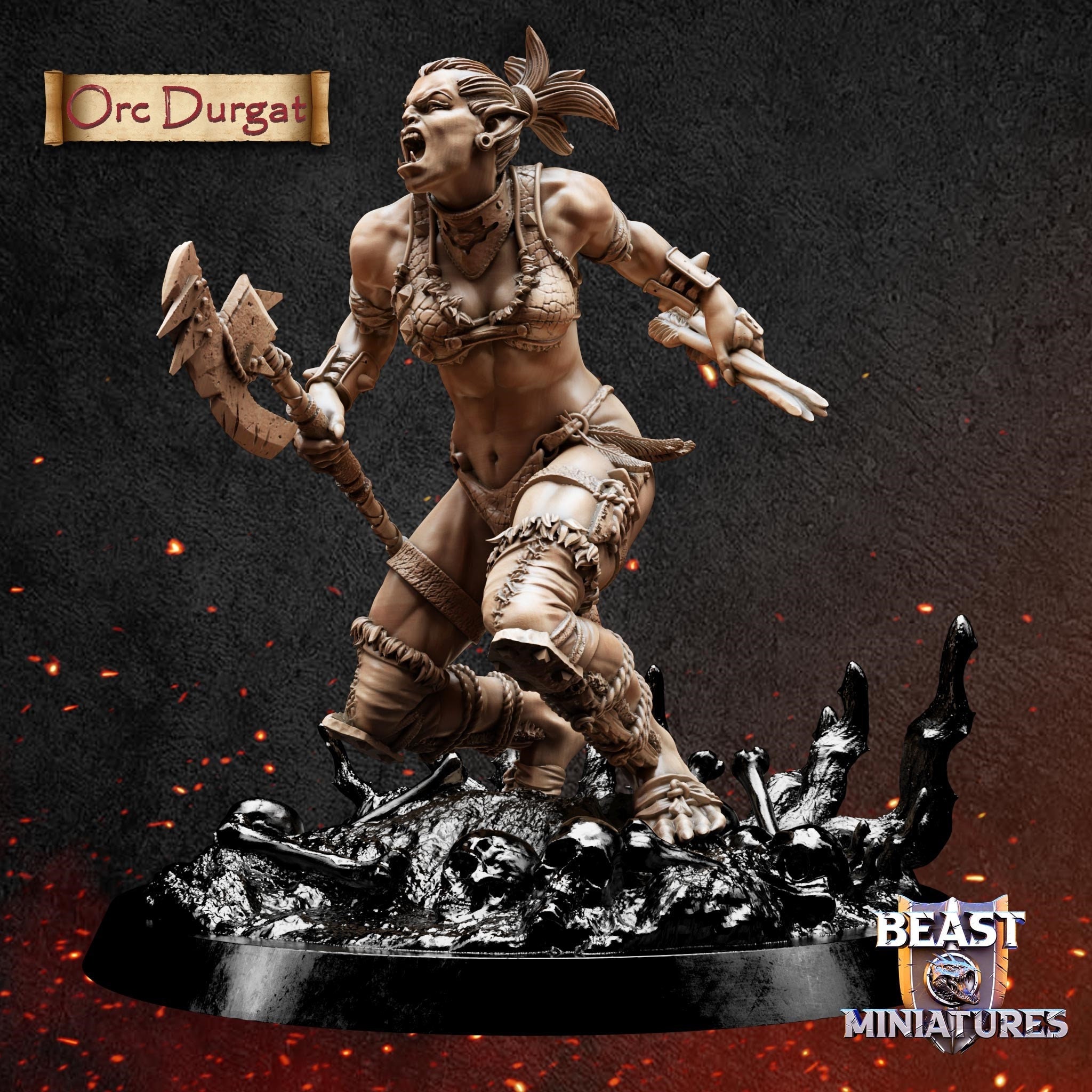 Fury Female Orc Warrior Fighter Barbarian Miniature – Unpainted, For D&D DnD Tabletop Gaming