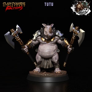 Rhino People Barbarian Miniature | Battle Bortas Miniature | for D&D 5e, Pathfinder and other RPG&#39;s | 32mm