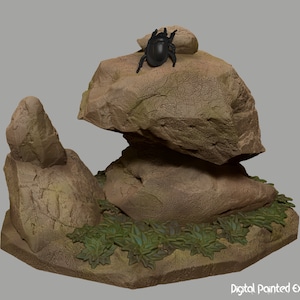 Coléoptère avec roches miniature | Miniature d’insectes et de roches | terrain | RPG de table comme D&D ou Pathfinder