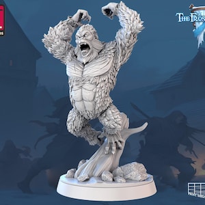 White Gorilla Miniature | Attacking Snow Ape Figure | Arctic Monster | Frost City Encounters | for D&D 5e, Pathfinder and other RPG&#39;s | 32mm