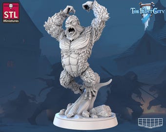 Figurka Białego Goryla | Figurka Atakującego Śnieżnego Małpy | Arktyczny Potwór | Spotkania w Frost City | do D&D 5e, Pathfinder i innych gier RPG | 32 mm