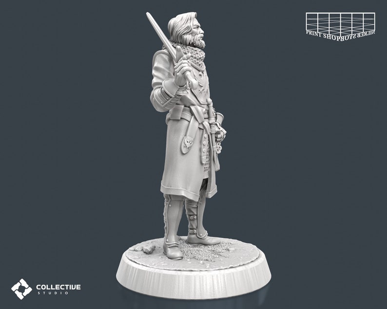 Riddarlig säkerhetsvakt utan hjälm miniatyr | Vaktsvärdskämpe figur | NPC Townsfolk | för D&D 5e, Pathfinder och andra RPG:er | 32 mm | 75 mm bild 5