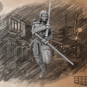 Katana Kunoichi Miniature | Female Armored Shinobi | for D&D 5e, Pathfinder and other RPG&#39;s | 32mm
