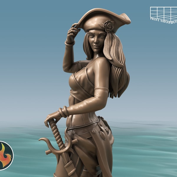 Miniature de pirate saluant | Miniature femme pirate maritime | pour D&D 5e, Pathfinder et autres RPG | 28 mm | 32mm | 75mm