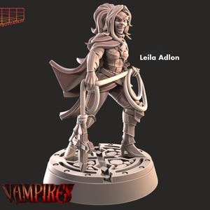 Miniatura de cazadora de vampiros con lazo de crucifijo | Miniatura de cazadora de vampiros femenina | para juegos de rol como D&D5 e, Pathfinder y otros | 32 mm