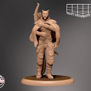 Catfolk Ranger Miniature | Catfolk Ranger Miniature | Heroic Character | Tabletop RPGs like D&D or Pathfinder | 28mm