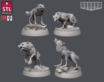 Wild Wolf Pack Miniature Set | Wolves Herd Figure Pack | Forest Encounters | for D&D 5e, Pathfinder and other RPG&#39;s | 32mm