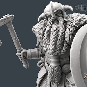 Dwarven Fighter with Axe and Shield Miniature | Dwarven Fighter Miniature | for D&D 5e, Pathfinder and other RPG&#39;s | 32 mm