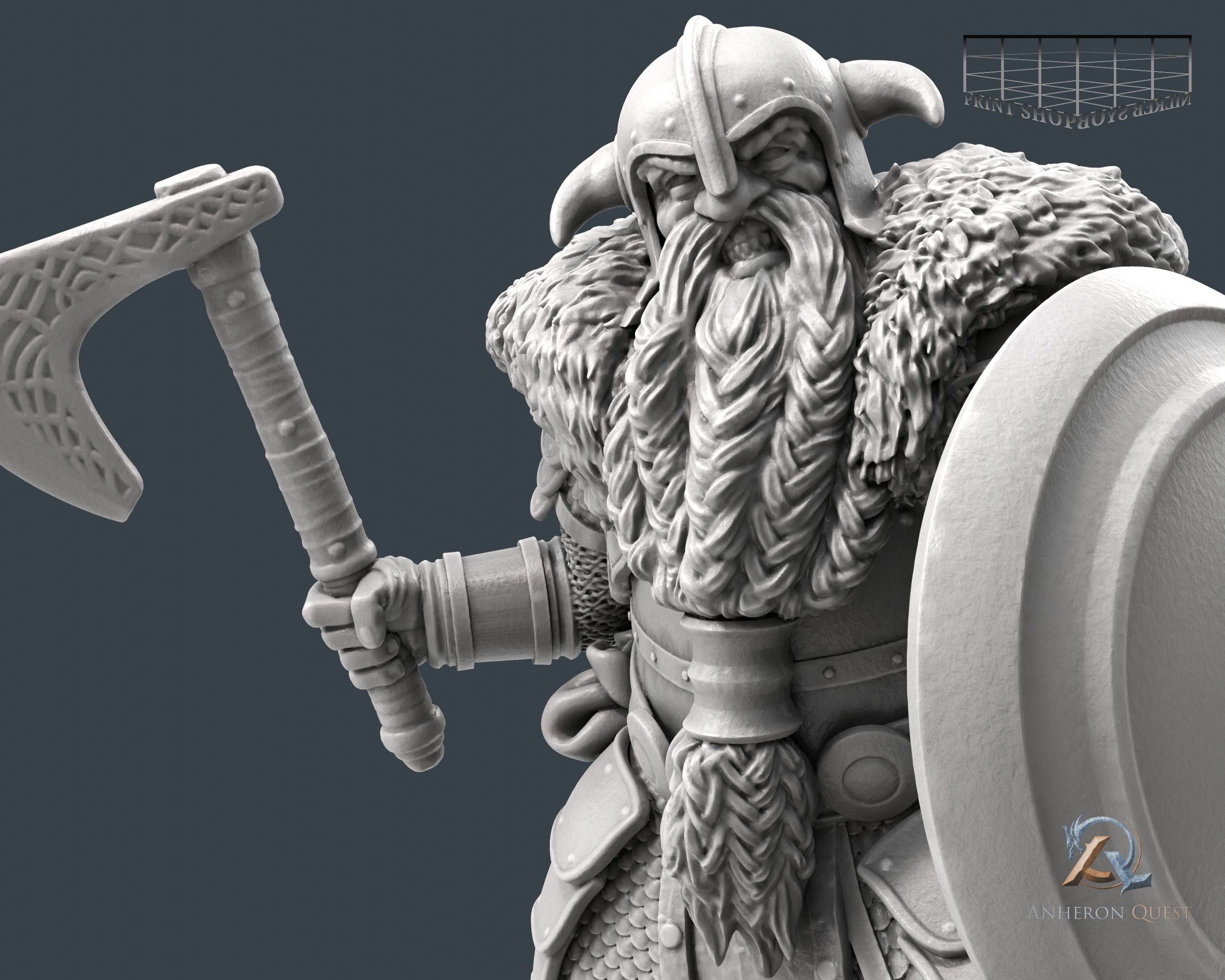 Dwarven Fighter With Axe and Shield Miniature | Dwarven