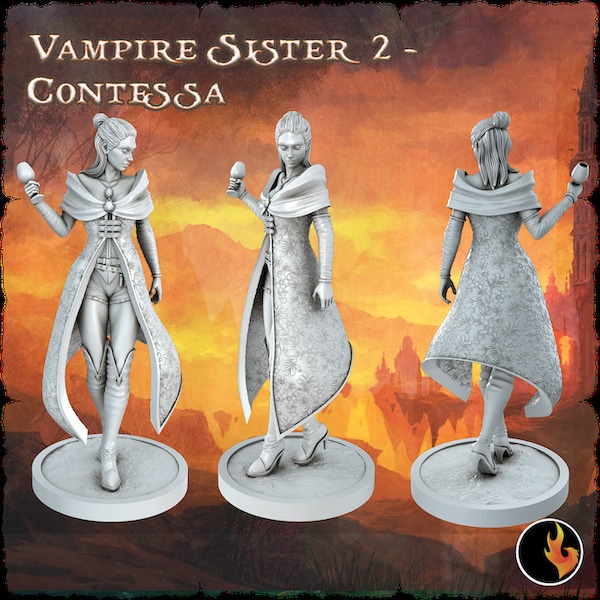 Elegant Vampire Sister Miniature | Female Vampire Miniature | for D&D 5e, Pathfinder and other RPG's | 28mm | 32mm | 75mm