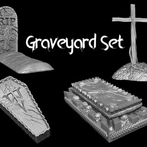 Conjunto de cemitério em miniatura | Conjunto de cemitério em miniatura | terreno | RPGs de mesa como D&D ou Pathfinder | 28mm